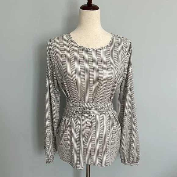 Ann Taylor long Sleeve Striped Tie Waist Blouse Size Small EUC - Picture 3 of 7